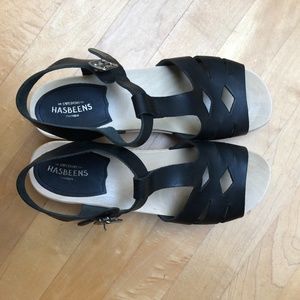 Swedish Hasbeens Black Platform Sandals Ellen